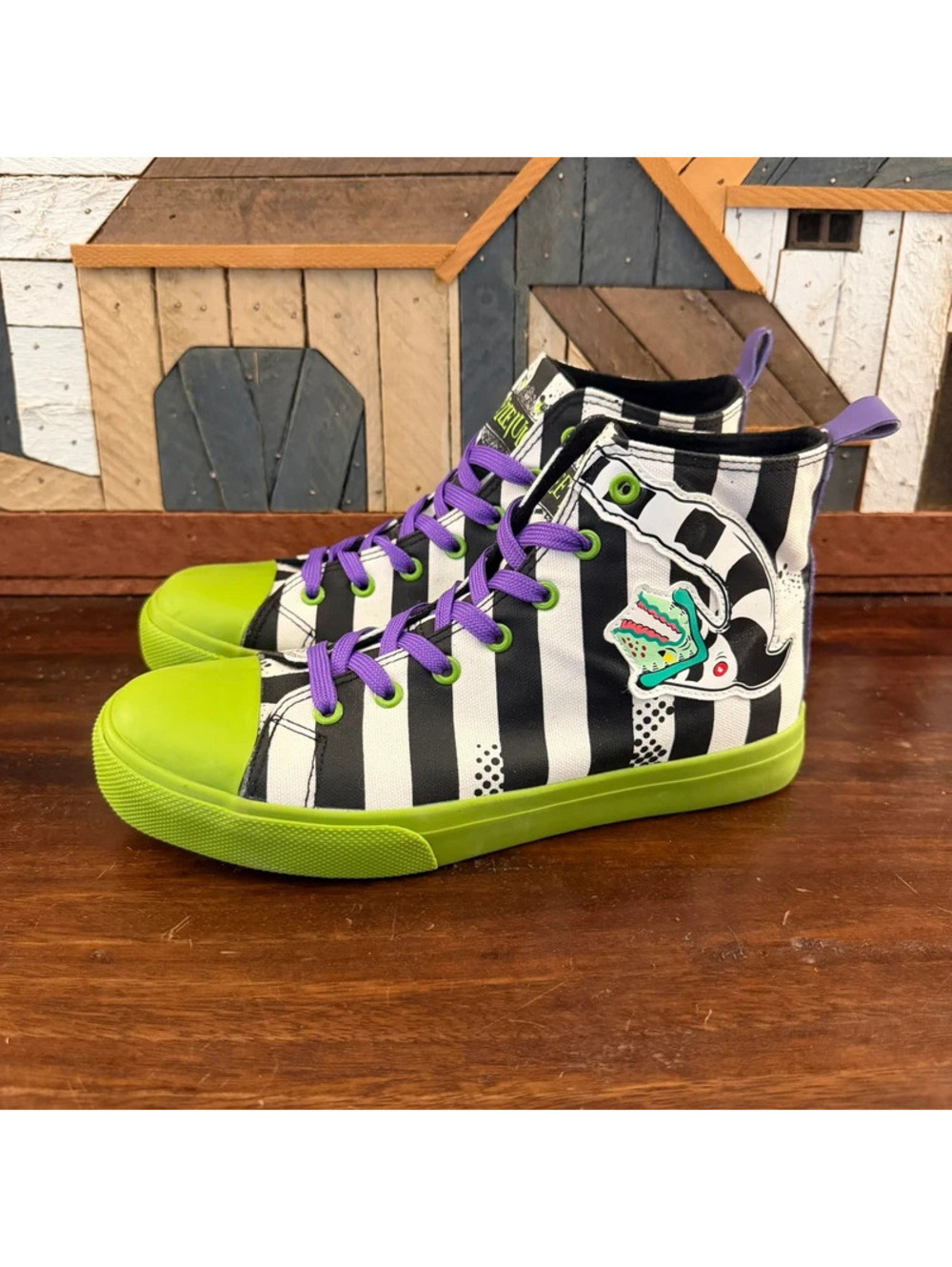 Ground Up Beetlejuice High Top Striped Sneakers Sandworm Goth Shoes Size 8